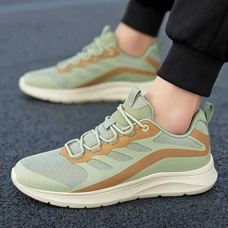 High Platform Rubber Sole Men Green Sneakers Woven White Male Tennis Shoes Silver Tennis Sports Snearkers Real