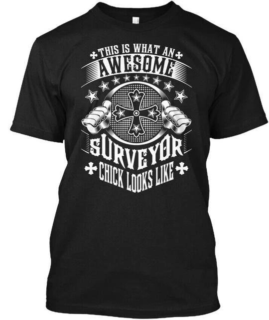 Surveyor Chick Funny Gift T-Shirt Made In the USA Size S To 5XL