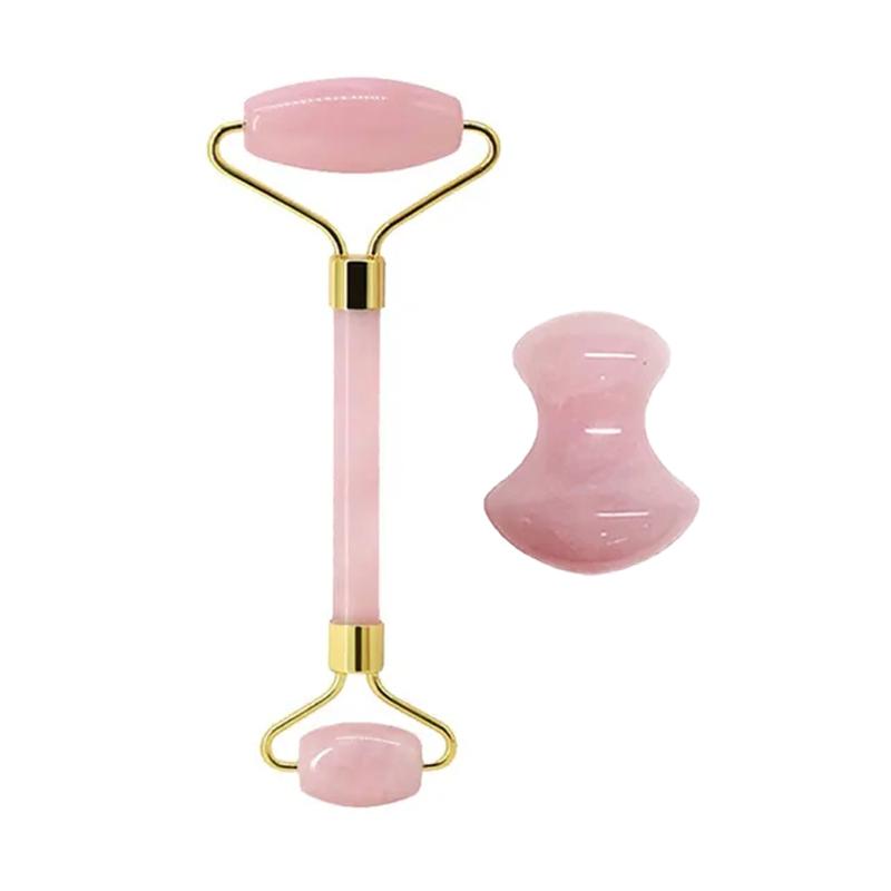100% Natural Rose Quartz Jade Roller Gua Sha Massager Set Jade Stone Gouache Scraper Facial Massage Lifting SPA Anti Aging Tools