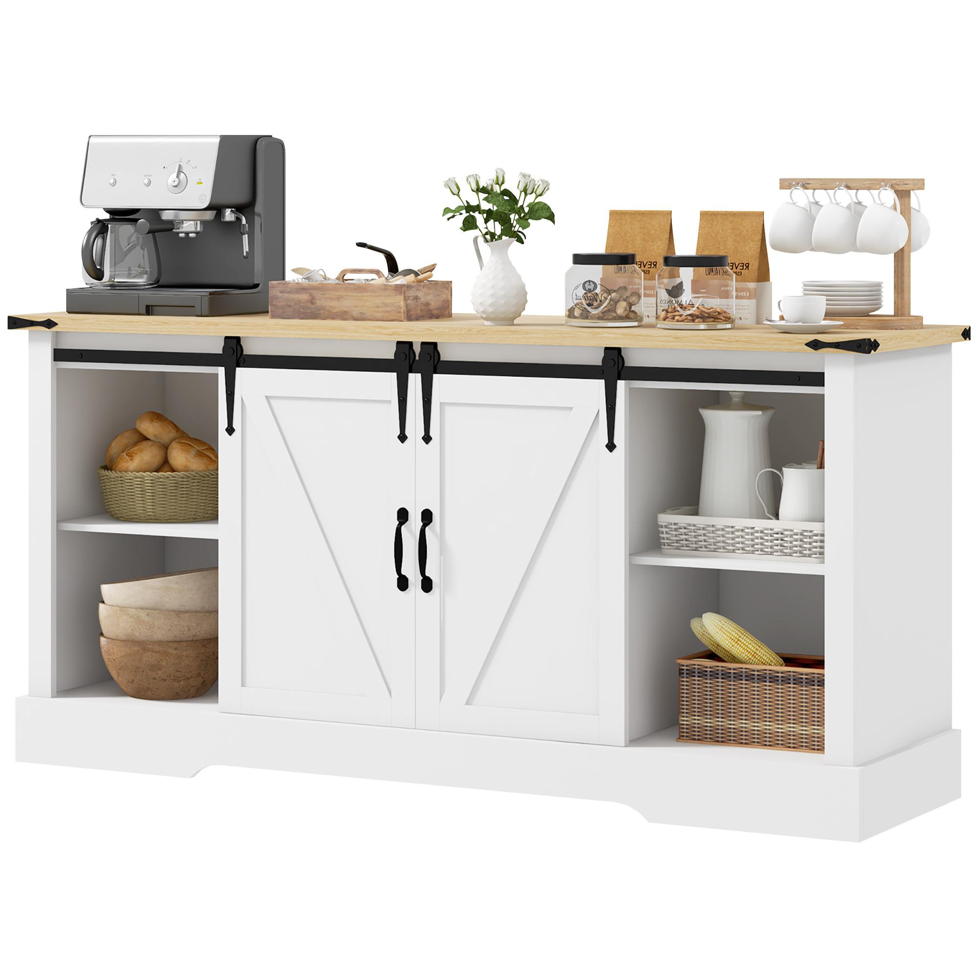 Buffet de rangement avec 2 portes coulissantes étagères réglables 150L x 40P x 72H cm en bois de chêne blanc
