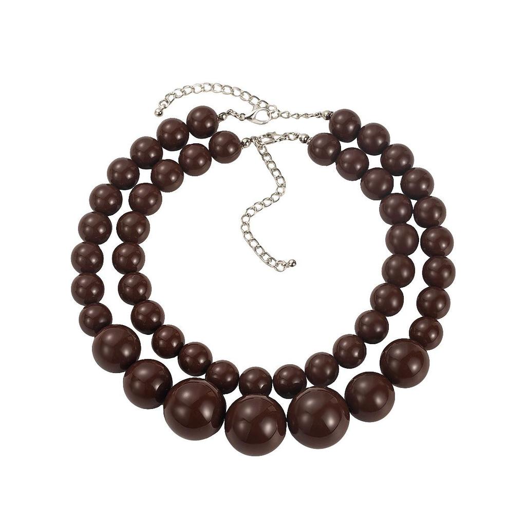 Retro Double Layer Resin Beaded Necklace - Exaggerated Layered Handmade Collarbone Chain