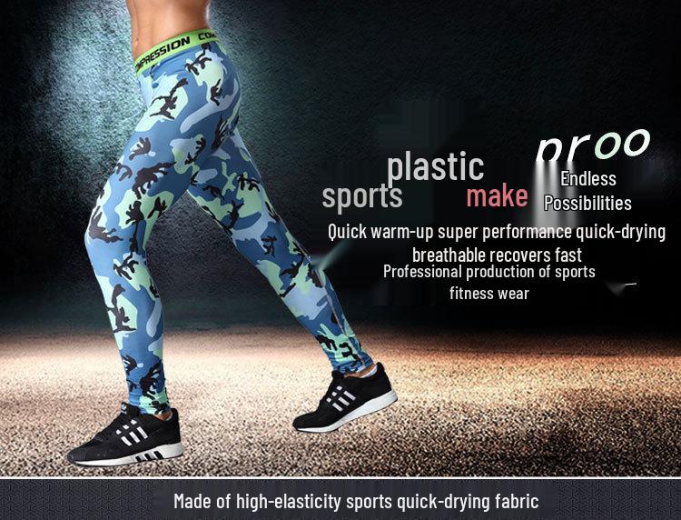 Pánské rychleschnoucí kompresní běžecké legíny s maskovacím vzorem