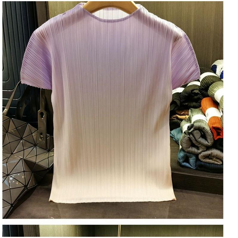 Luxury Gradient Color Ruffled Tops Women Stylish O-neck Short Sleeve T Shirt Casual Outfit