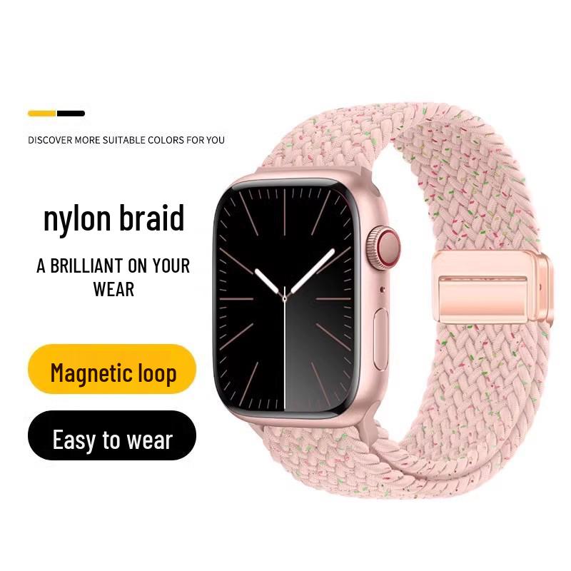 Nowy magnetyczny pasek nylonowy Apple Watch z pętelką dwuczęściową i magnetyczną klamrą.