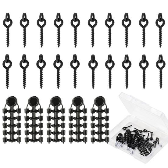 70Pcs/Set Carp Fishing Accessories Set with Storage Box Portable Round Oval Ring Screws Swivels Black Blocking Beans Carp Fishing Gear Equipment Kit