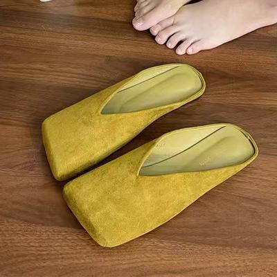 Papuci de casă la modă pentru femei, pantofi fără toc, cu vârf pătrat și baretă pe călcâi, pantofi tip mules, piele de căprioară, pantofi de designer la modă pentru rochii, Noutăți Toamnă 2025, Confortabili, Pantofi Femei
