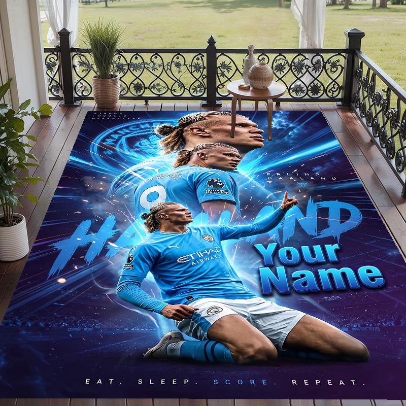 Custom Text Printed Rug Erling Haaland Non Slip Floor Carpet For Home Room Decor