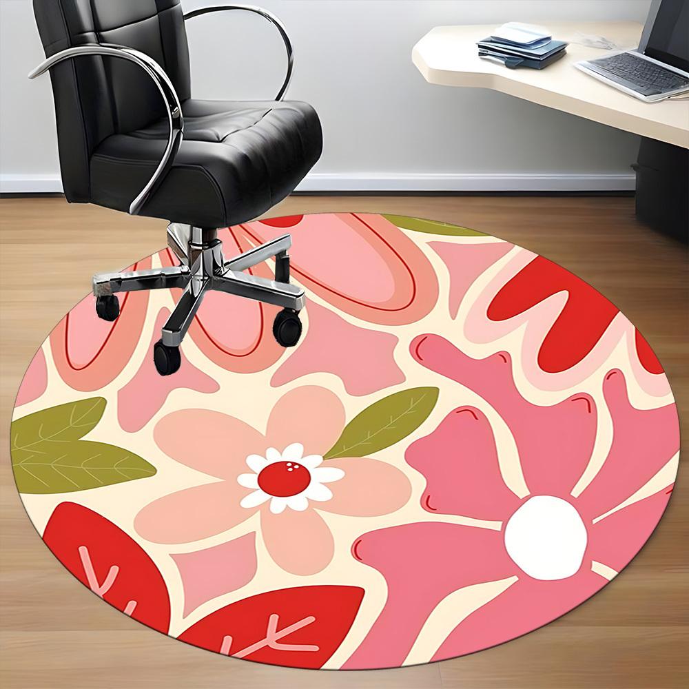 1pc Floral Pattern Office Round Area Rug,  Mat Suitable For Office, Under Office Chairs Bedroom Living Room Home Decor, Room Deco