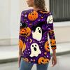 Damen V-Ausschnitt Knopf Halloween Dreiviertelarm T-Shirt Top