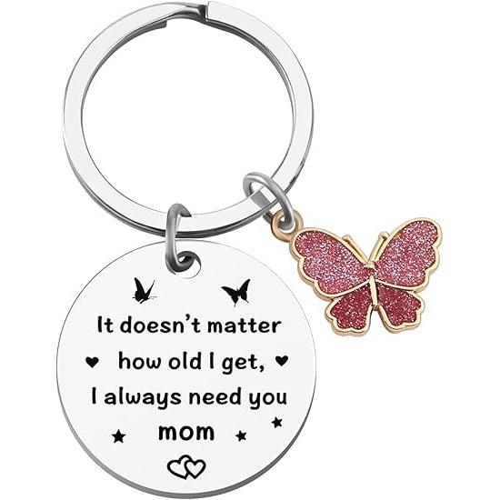 Butterfly Keychain Mothers Day Gift Stainless Steel Keychain Daughter To Mom Birthday Gift Stainless Steel Keychain for Backpack Bag Pendant