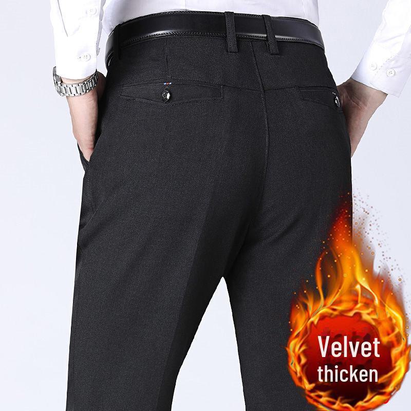 Pánské zesílené sametové volné rovné ležérní kalhoty na podzim a zimu - Ideální pro střední a starší dospělé