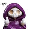 Decorative Skeleton Statue Purple Robe Figurine for Halloween, Middle Finger Resin Ornament Statue, Gothic Walking Dog Sculpture Halloween