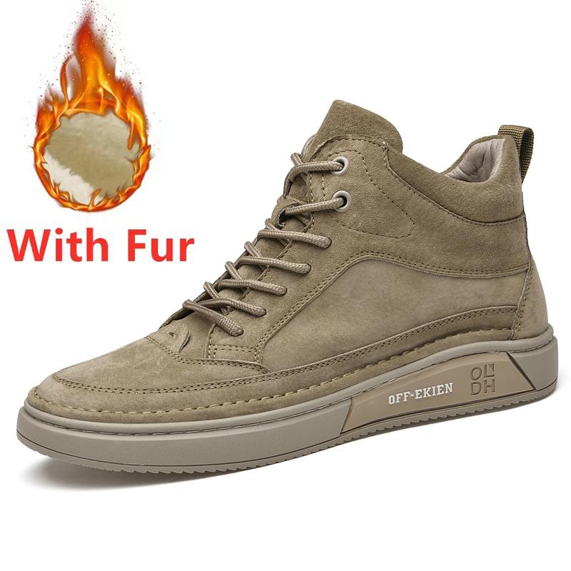 Fashion Luxury Brand Vulcanized Sneakers Men Genuine Leather Shoes High Top Man Trainers New Casual Mens Walk Footwear Warm Winter Boots