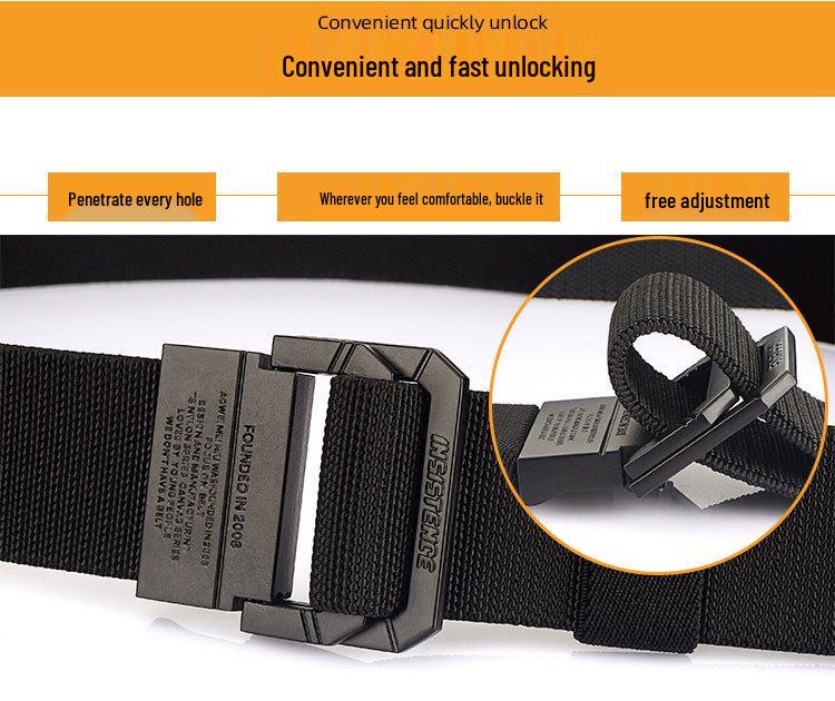 Unisex Black Metal Double Ring Buckle Elastic Canvas Belt for All Seasons