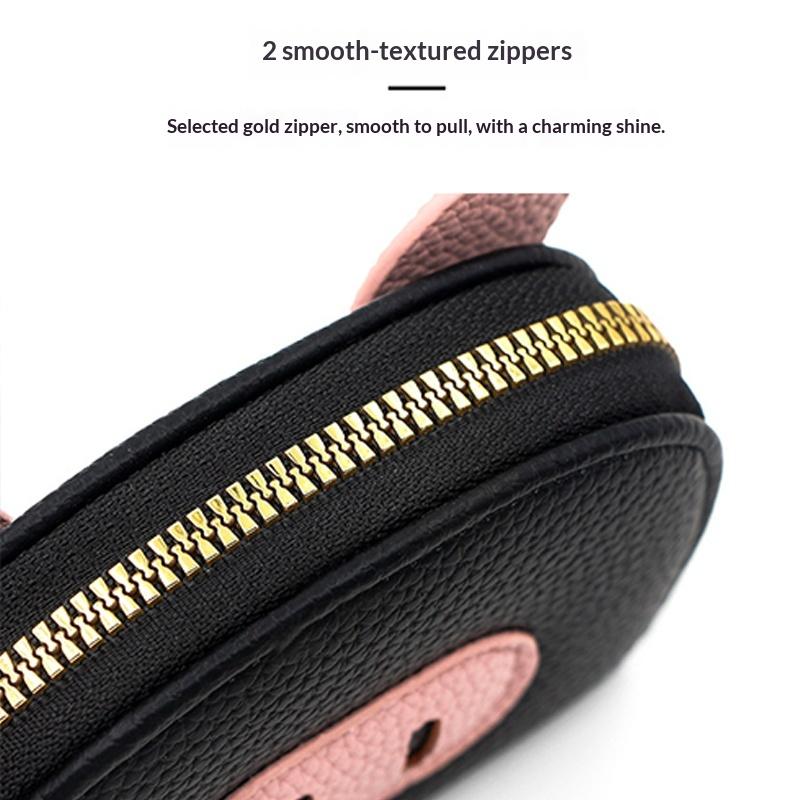 PU Leather Cartoon Pig Multi Card Slot Holder Zipper Coin Purse Soft Touch Clip Wallet for Women Kids Party Use