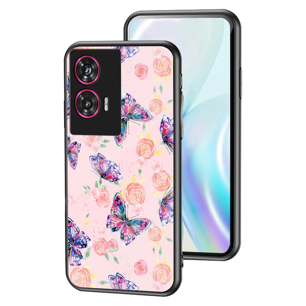 

For Motorola Edge 50 Fusion 5G Case Butterfly Pattern TPU+Tempered Glass Protective Phone Cover Rose Butterfly