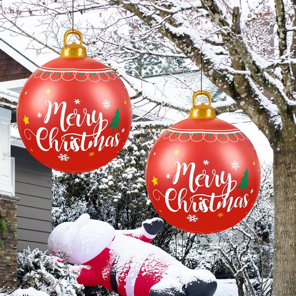 Festive Inflatable Christmas Ball Large Outdoor Holiday Decoration Blow Up Durable Lightweight Ornament for Christmas Party Yard