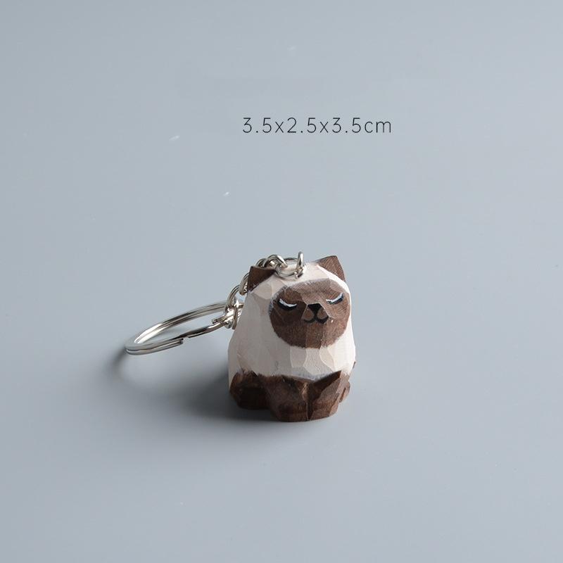 Funny Handmade Carved Wooden Cat Keychain Creative Pendant Non-toxic Material Unisex Keyring for Daily Key Organize