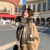 Winter and Autumn Korean-style Khaki Checkered Scarf for Business-wear Ladies, Long Shawl, Christmas Style
