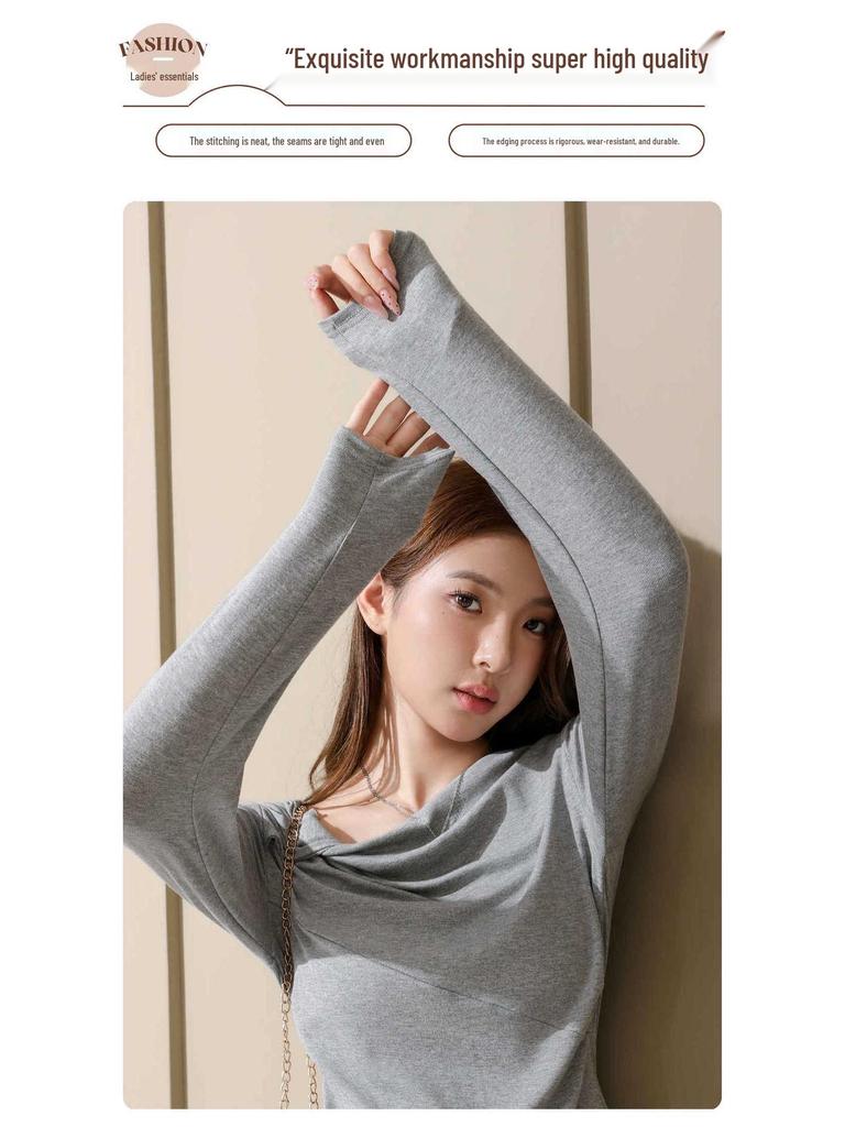 Autumn 2025 French Knitted Straight Shoulder Twisted Long Sleeve Women's Top