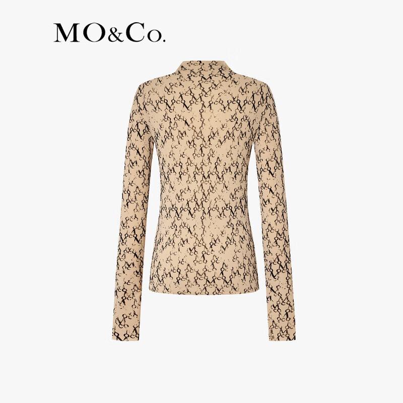 MO&Co. Flocked Print Mesh High-Neck Top