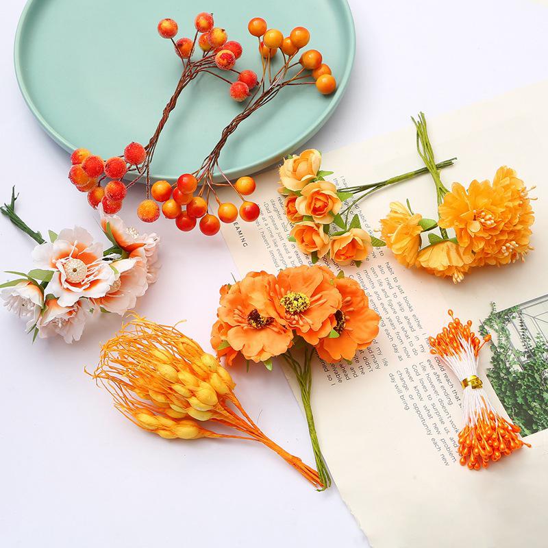 Orange Flower Double-Headed Stamen Foam Hairpin DIY Accessories