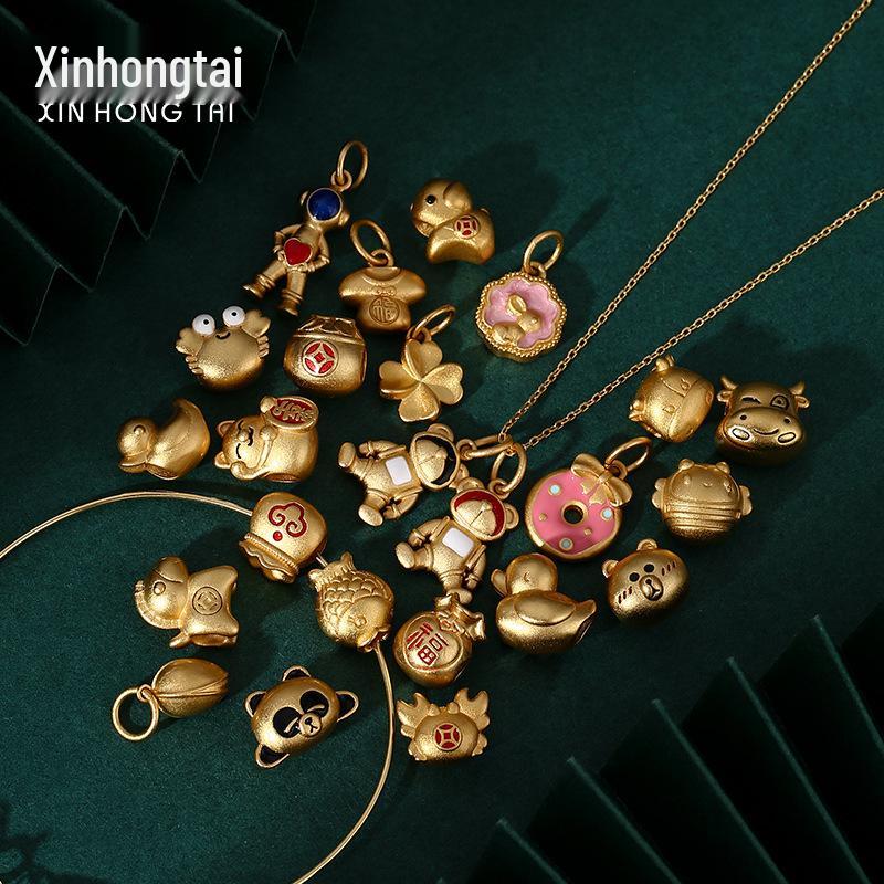 

Creative Sand Gold Lucky Bead Pendant Necklace with Handmade Rope Bracelet Accessories