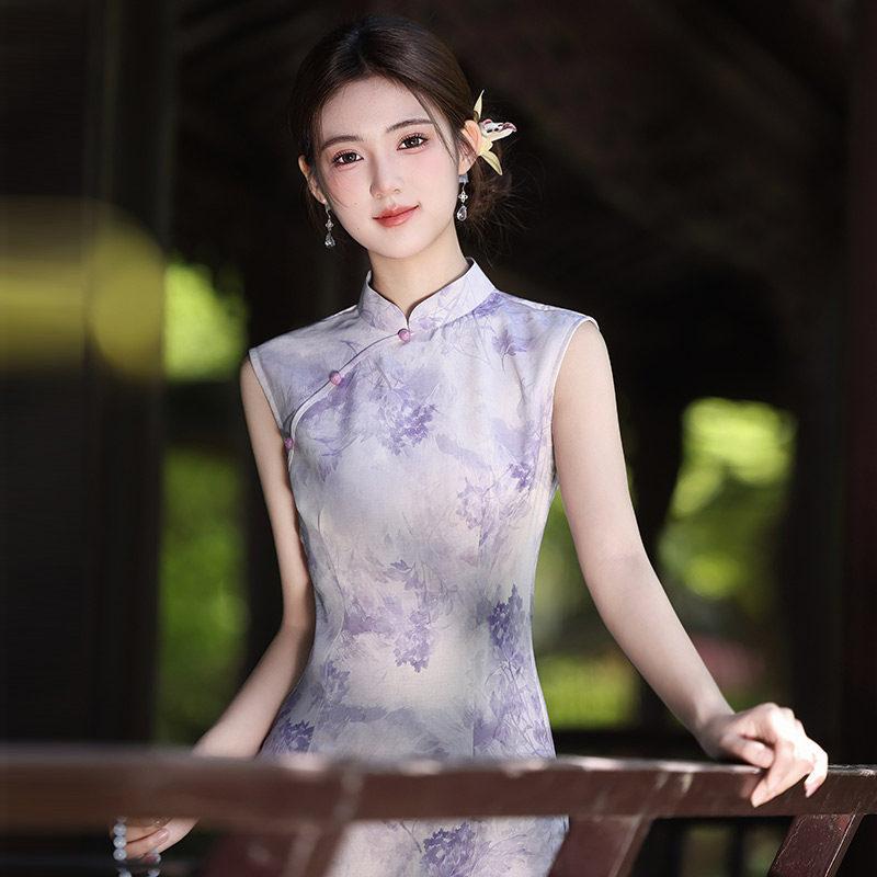 Purple sleeveless national style new Chinese Suzhou long cheongsam improved young 1011 new women's high sense summer
