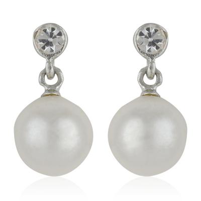 Women's Rhodium Pearl Pendant Earrings