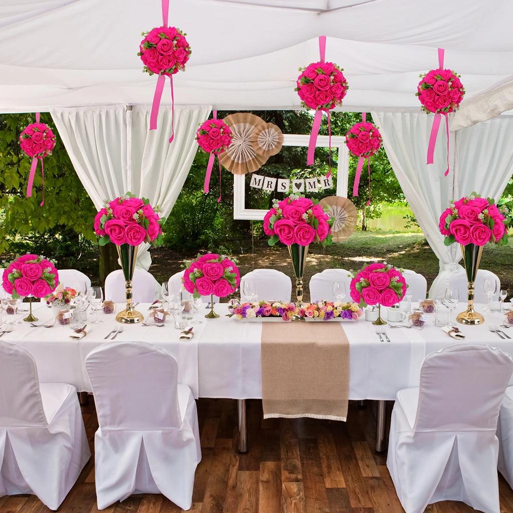 6Pcs Artificial Flowers Centerpiece Table Decorations Rose Ball for Weddding Floral Arrangements Bouquet for Party Home Decor