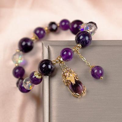 Purple  Beaded Bracelets For Women Shiny Zircon Flower Water Drop Charm  Party Hand Jewelry