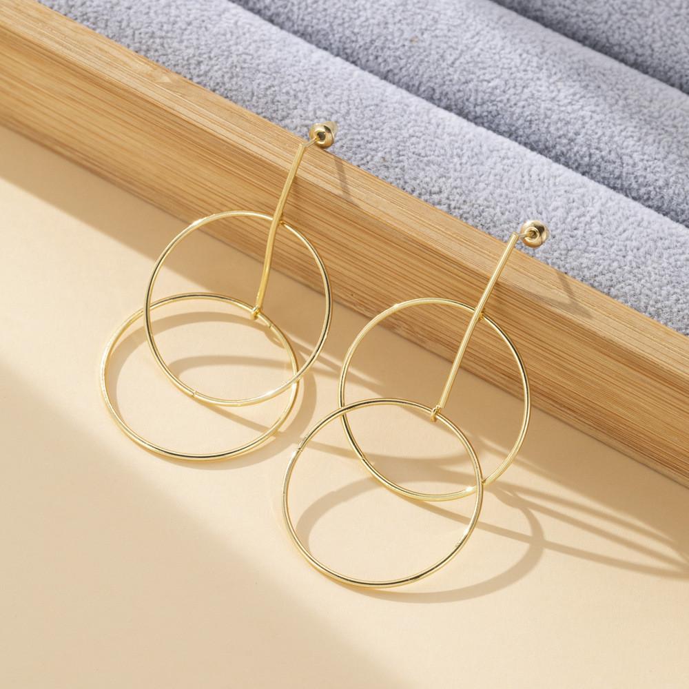 Stylish Geometric Circle Pendant Earrings For Women Trendy Brass Double Hoops