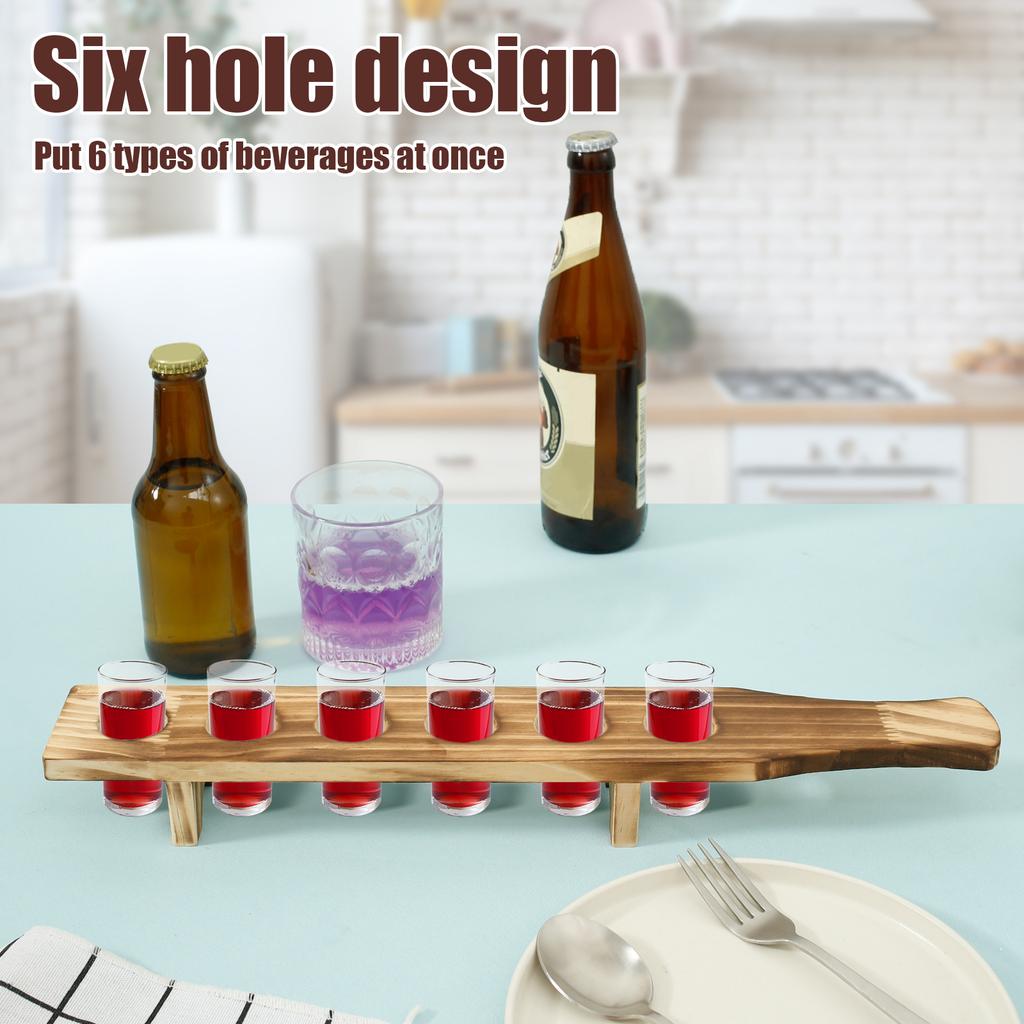 2 Pcs Shot Glass Tray Wood Shot Glass Holder Shot Glass Stand with 6 Holes Shot Glass Serving Tray for 1.4 inch Diameter Glasses