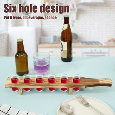 2 Pcs Shot Glass Tray Wood Shot Glass Holder Shot Glass Stand with 6 Holes Shot Glass Serving Tray for 1.4 Inch Diameter Glasses