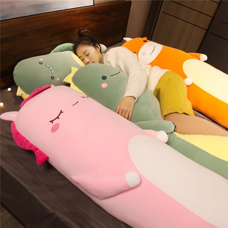 Cute Soft Long Unicorn Pillow Dinosaur Plush Toys Stuffed Office Nap Sleep Pillow Cushion Gift Doll for Kids Girls