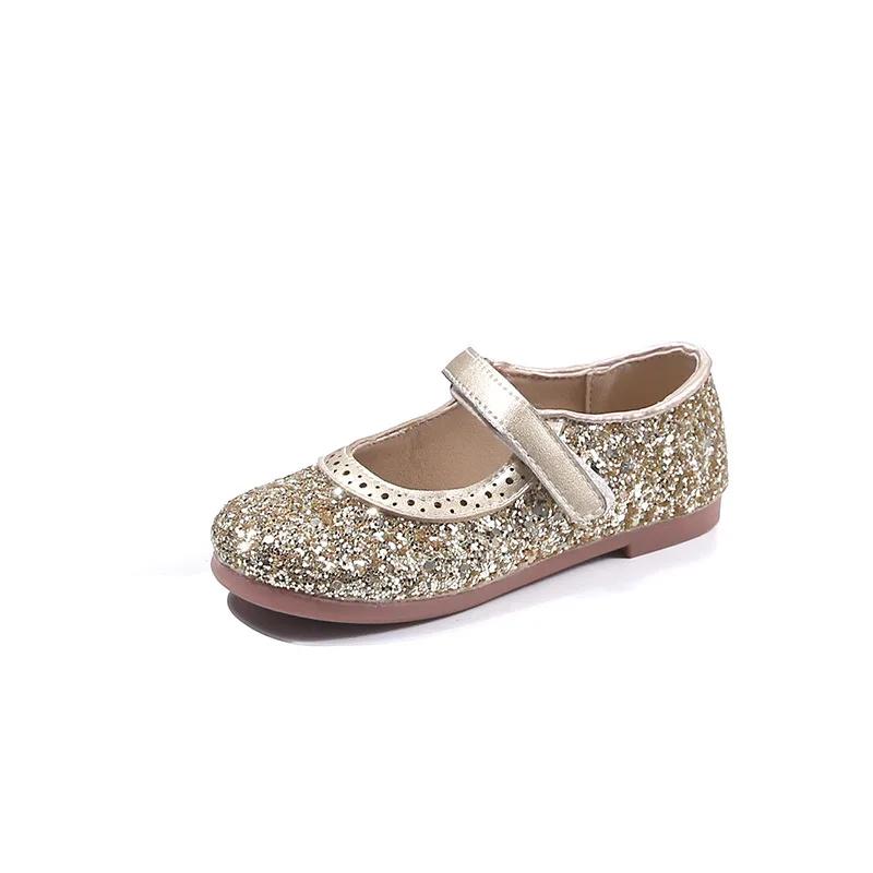 Girls Leather Shoes Children Flats Princess Spring Summer New Kids Dress Shoes for Wedding Party Bling Glitter H09054