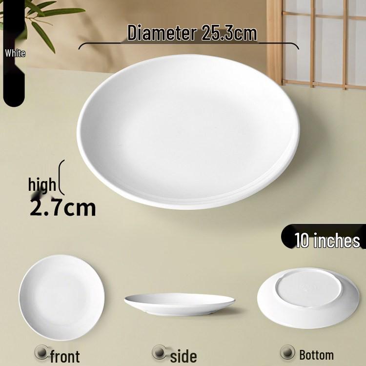 Melamine Round Plate: Porcelain-Look, Two-Color, for Commercial Use In Restaurants and Buffets - Perfect for Fast Food, Rice Bowls, and Cold Dishes.