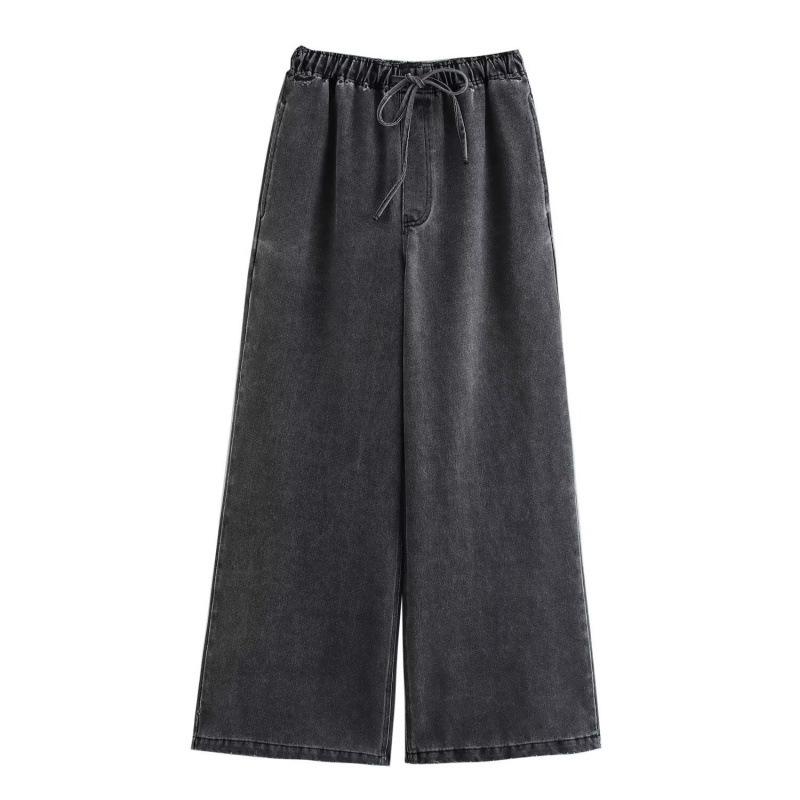 Women's Fashion Denim Top and Elastic Waist Long Pants Set