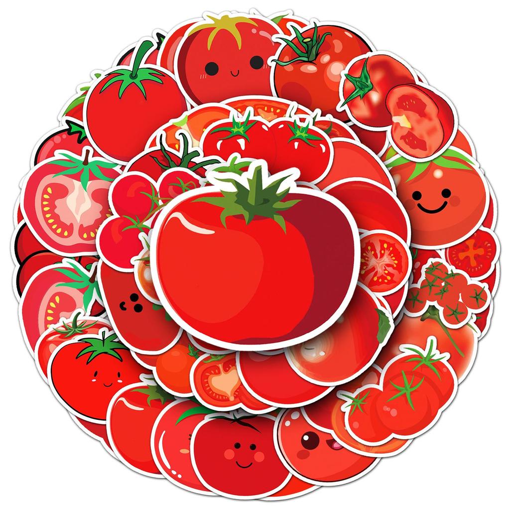 Pack of 50 Waterproof Tomato Cartoon Stickers for Phones & Water Bottles - Drip Glue Decoration.