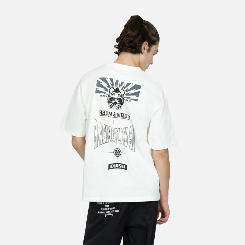 Evisu Multi Letter Brand Logo Printed Short Sleeve T-Shirt Men Tops White 2ESHTM3TS690RXCT
