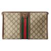 Serie Ophidia Striscia con Logo Tela Web e Pelle Beauty Case Pochette Borse da Uomo Marrone Ebano 598234-96IWT-8745