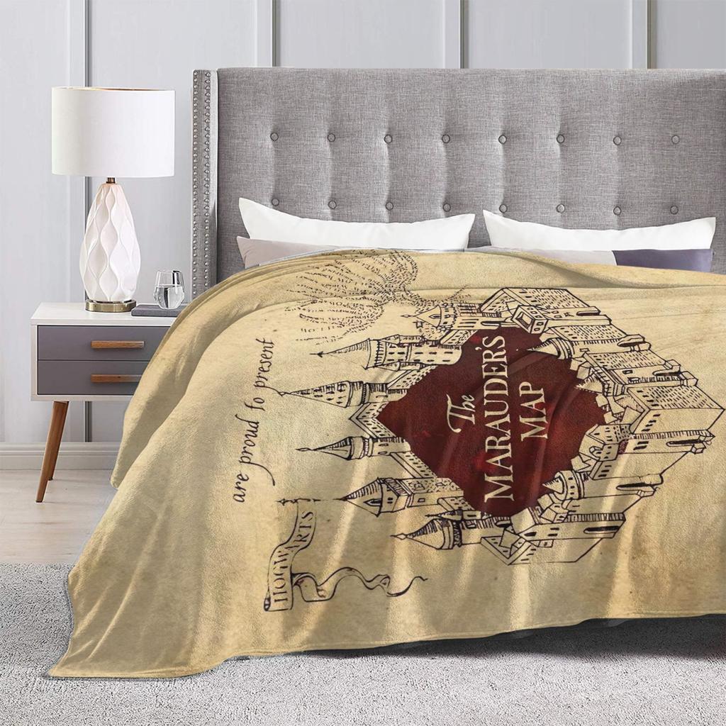 Super Warm Blanket Travel Office Marauders Map Throw Blanket  Flannel Bedspread For Living Room Aesthetic Sofa Bed Cover