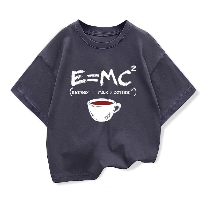T-shirt d'été pour garçons Coton Décontracté Drôle Imprimé Énergie=Lait+Café Hommes Cool Lâche Col Rond Hauts Pour Bébés Enfants Manches Courtes T-shirts Hommes