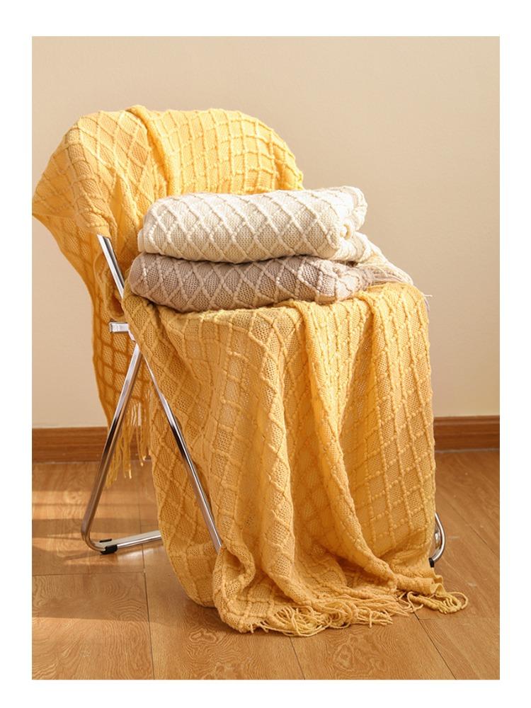 Scandinavian Solid Colour Summer Cooling Throw Blanket Ultra Soft Knitted Woolen Sofa Cover Blanket Shawl Bed Tail Towel For Office Home