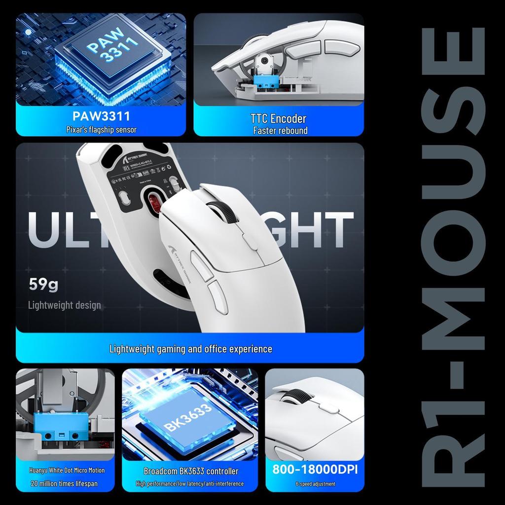Attack Shark R1: Tri-Mode Gaming & Office Mouse (Wired/Wireless/Bluetooth)