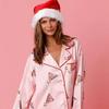 2023 Santa Claus Satin Print Two-Piece Homewear Pajama Set