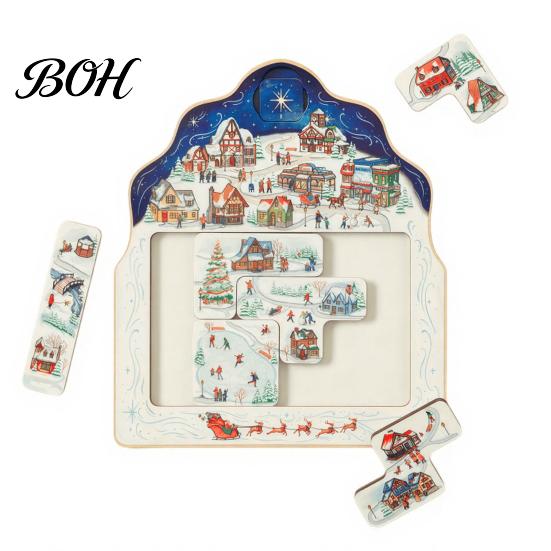 Festive Ritual Ornaments Christmas Puzzle Advent Calendar, Wooden Countdown Family Interactive Games Xmas Ornament for Home Table Mantel Decor Holiday
