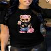 Women Summer Crew Neck Short Sleeve T‑Shirt Cute Fashion Bear Print Milk Silk Loose Casual Tee S‑5XL Plus Size Available