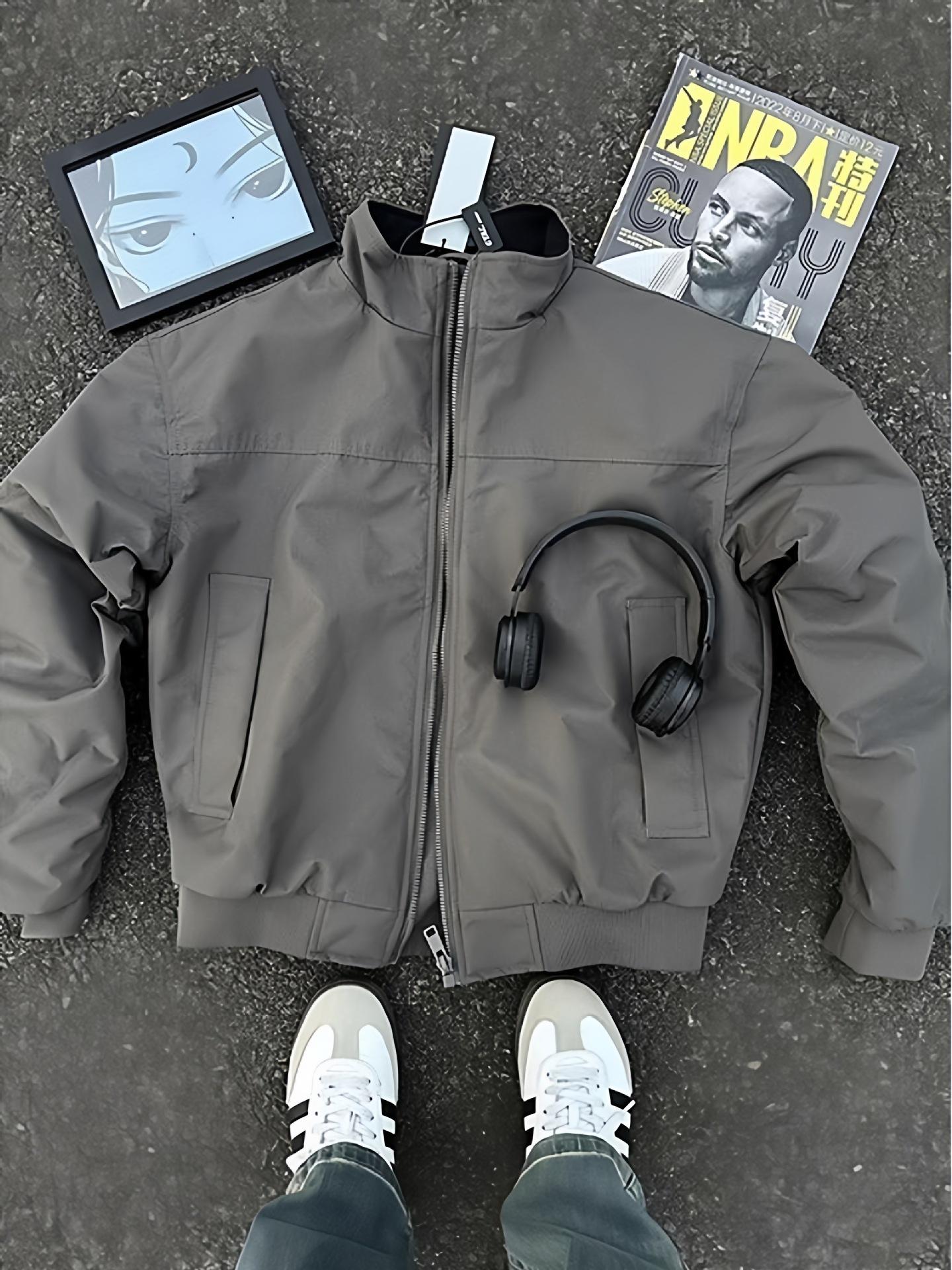 

American tooling waterproof stand-up collar jacket men s and women s loose coach jacket pilot trend casual men s jacket 3XL [180-100 kg] серый