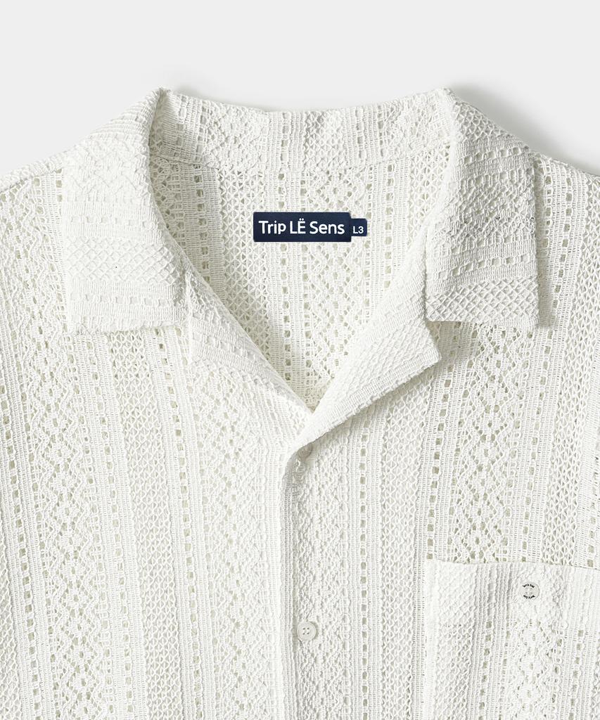 TRIP LE SENS Patterned Crochet Half Shirt_White